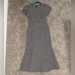 Calvin Klein Black and White Gingham Midi Dress